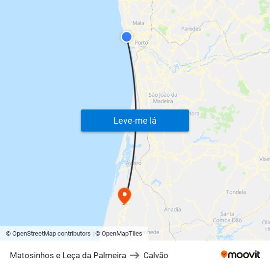 Matosinhos e Leça da Palmeira to Calvão map