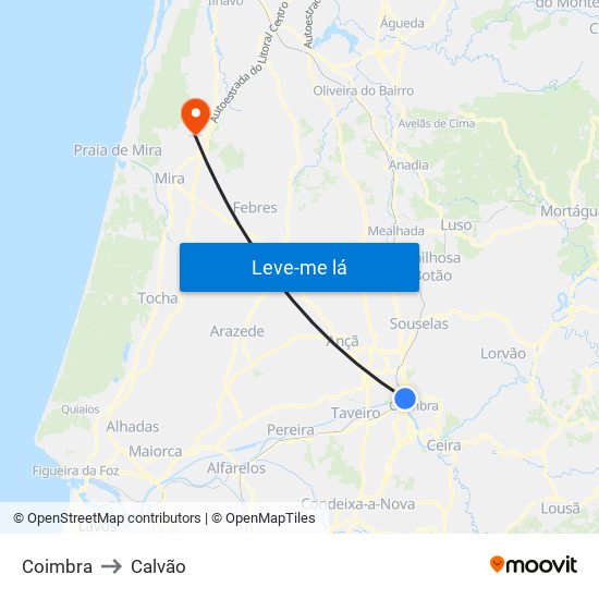 Coimbra to Calvão map