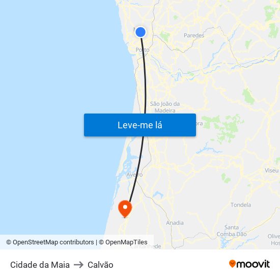 Cidade da Maia to Calvão map