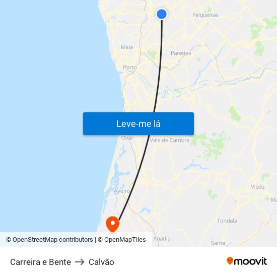 Carreira e Bente to Calvão map