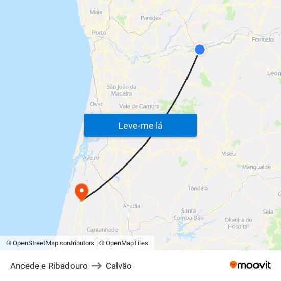 Ancede e Ribadouro to Calvão map