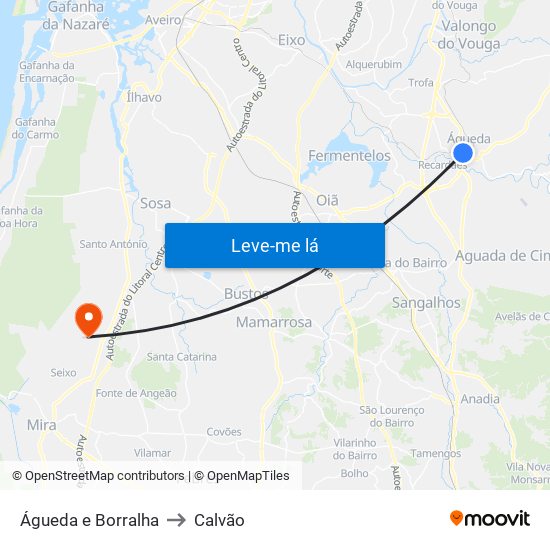 Águeda e Borralha to Calvão map