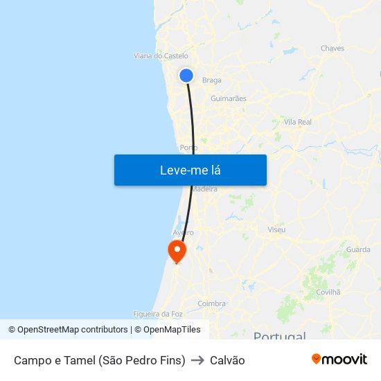 Campo e Tamel (São Pedro Fins) to Calvão map