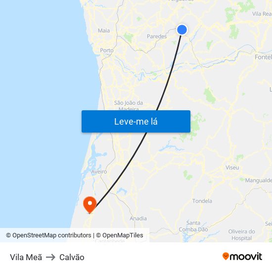 Vila Meã to Calvão map