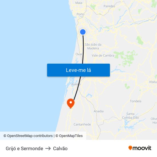 Grijó e Sermonde to Calvão map