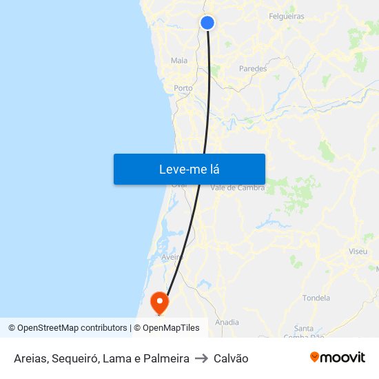 Areias, Sequeiró, Lama e Palmeira to Calvão map