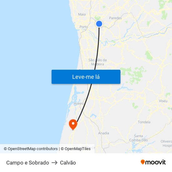 Campo e Sobrado to Calvão map