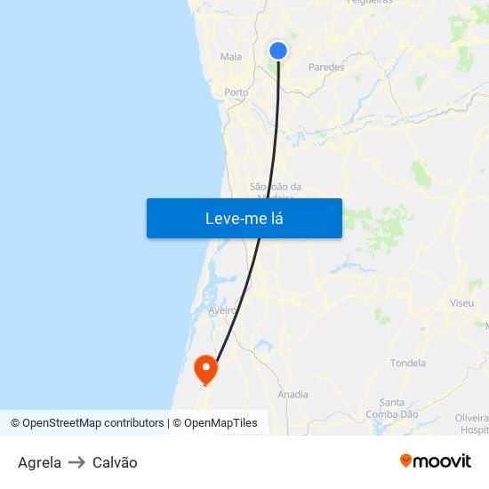 Agrela to Calvão map