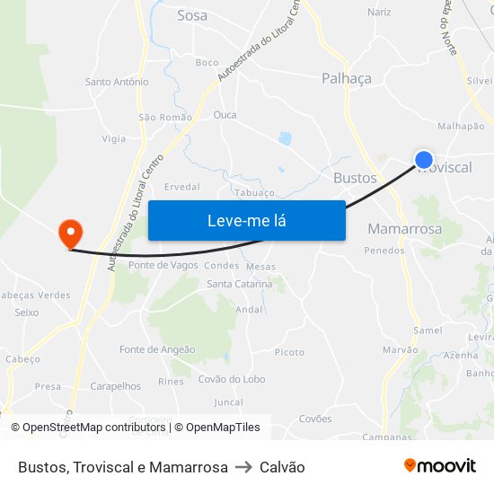 Bustos, Troviscal e Mamarrosa to Calvão map