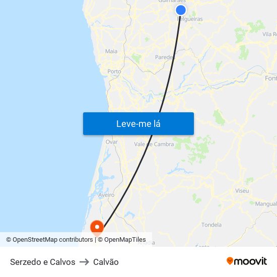 Serzedo e Calvos to Calvão map