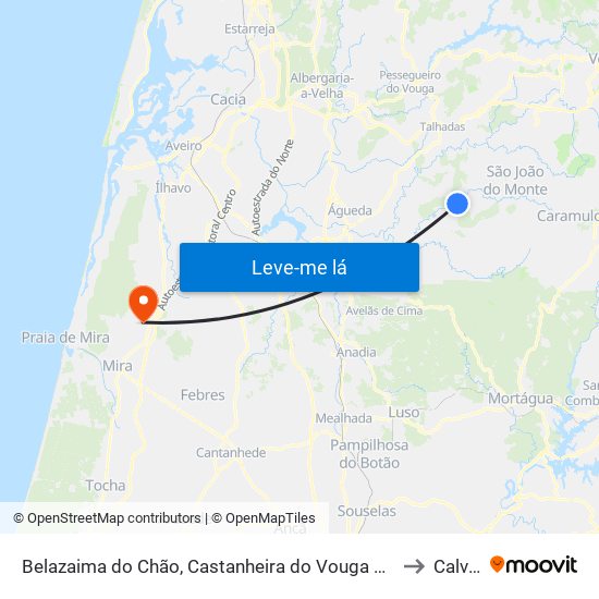 Belazaima do Chão, Castanheira do Vouga e Agadão to Calvão map