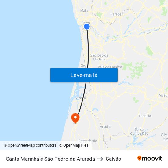 Santa Marinha e São Pedro da Afurada to Calvão map