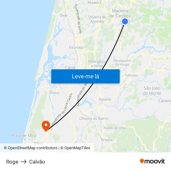 Roge to Calvão map