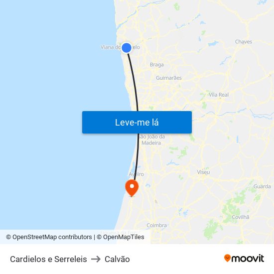 Cardielos e Serreleis to Calvão map