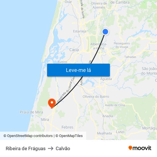 Ribeira de Fráguas to Calvão map