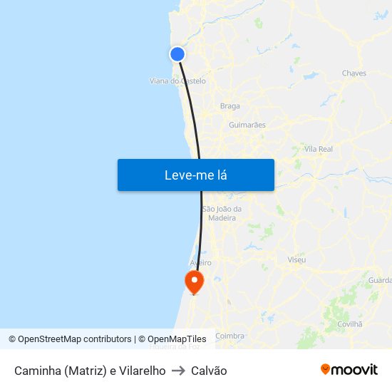 Caminha (Matriz) e Vilarelho to Calvão map