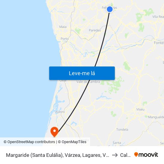 Margaride (Santa Eulália), Várzea, Lagares, Varziela e Moure to Calvão map