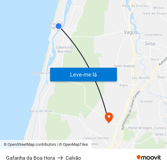 Gafanha da Boa Hora to Calvão map