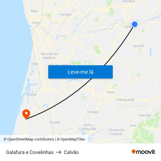 Galafura e Covelinhas to Calvão map