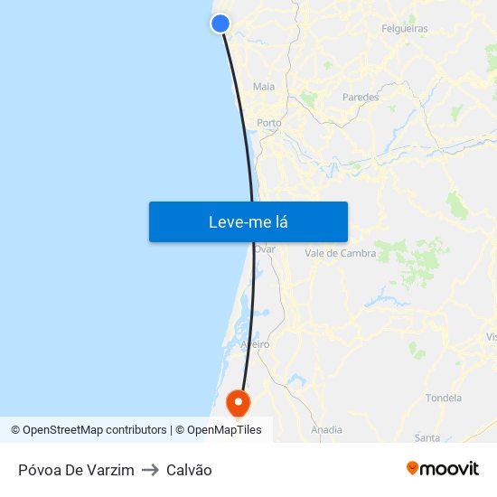 Póvoa De Varzim to Calvão map