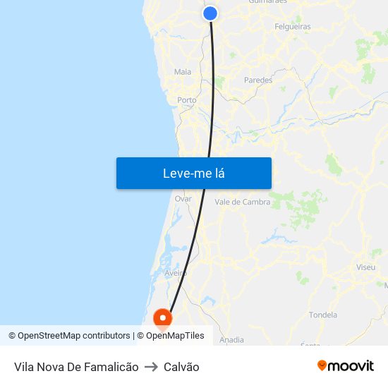 Vila Nova De Famalicão to Calvão map