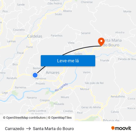 Carrazedo to Santa Marta do Bouro map