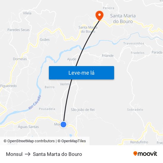 Monsul to Santa Marta do Bouro map