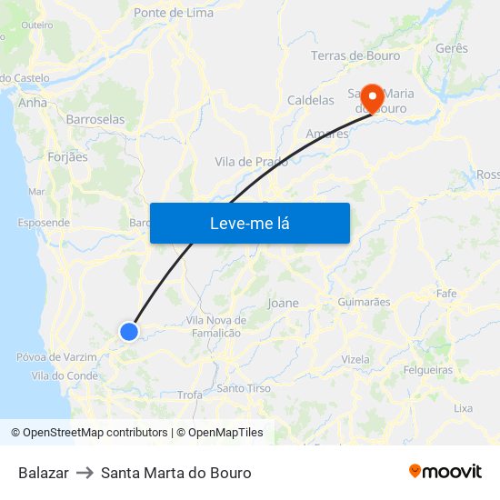 Balazar to Santa Marta do Bouro map