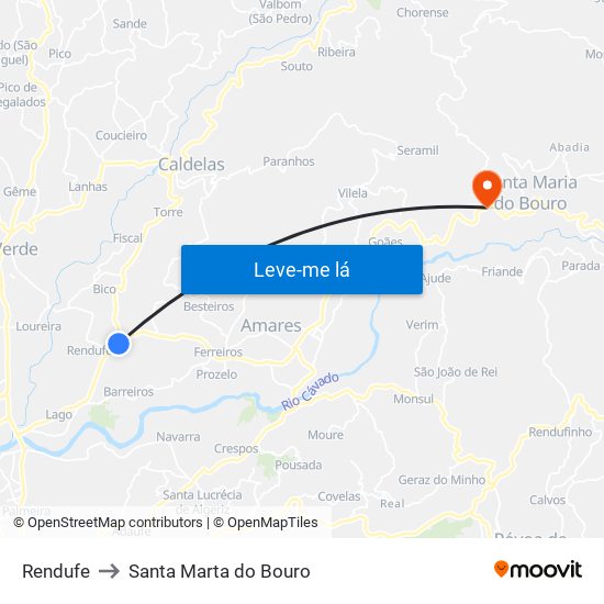 Rendufe to Santa Marta do Bouro map