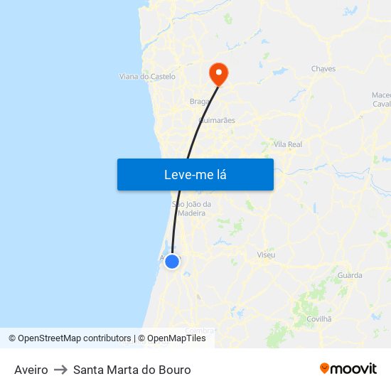 Aveiro to Santa Marta do Bouro map