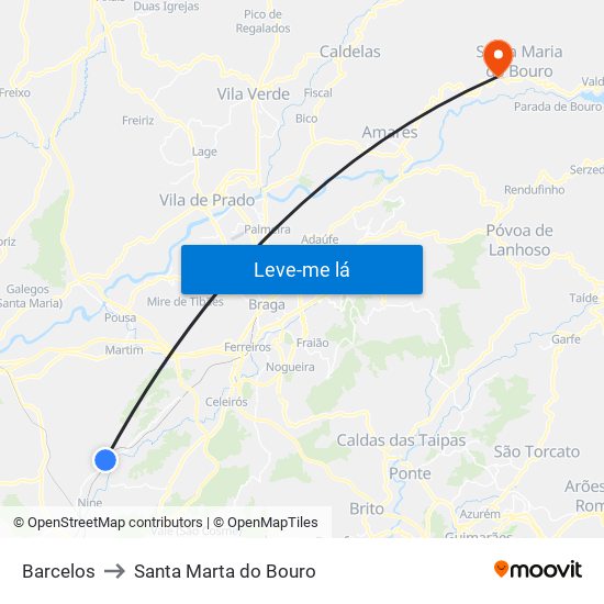 Barcelos to Santa Marta do Bouro map