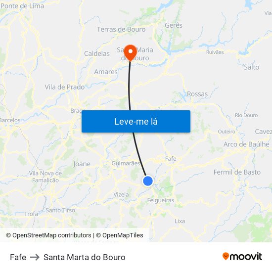 Fafe to Santa Marta do Bouro map