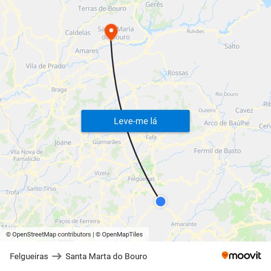 Felgueiras to Santa Marta do Bouro map