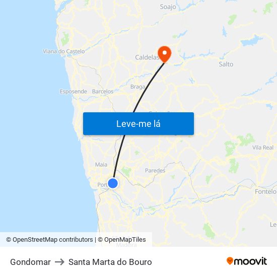 Gondomar to Santa Marta do Bouro map