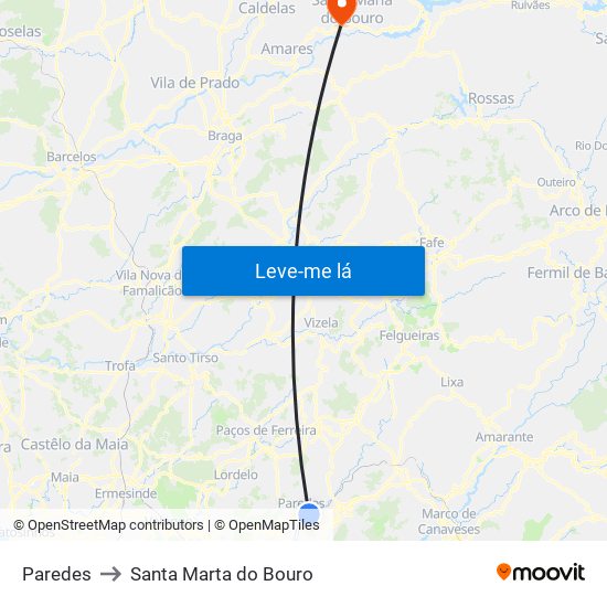 Paredes to Santa Marta do Bouro map