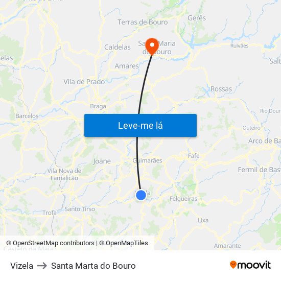 Vizela to Santa Marta do Bouro map