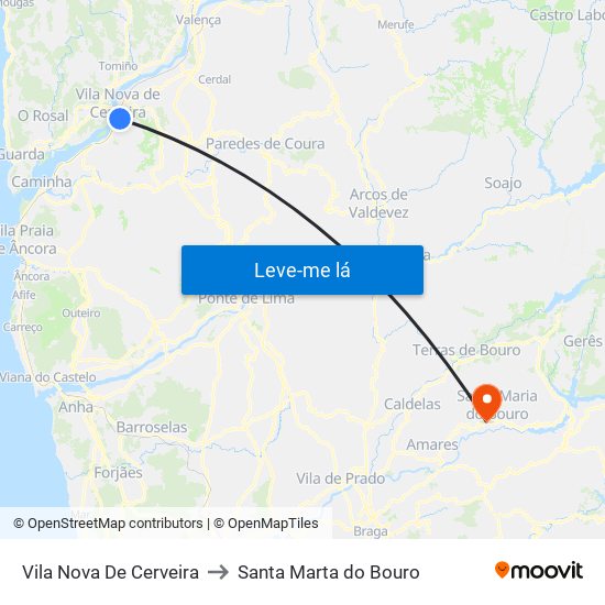 Vila Nova De Cerveira to Santa Marta do Bouro map