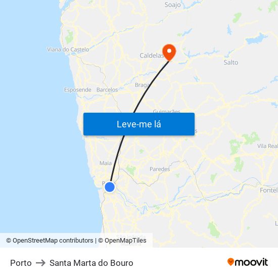 Porto to Santa Marta do Bouro map
