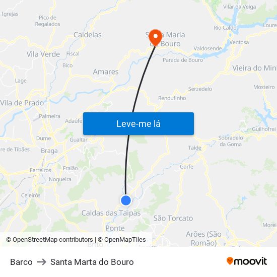 Barco to Santa Marta do Bouro map