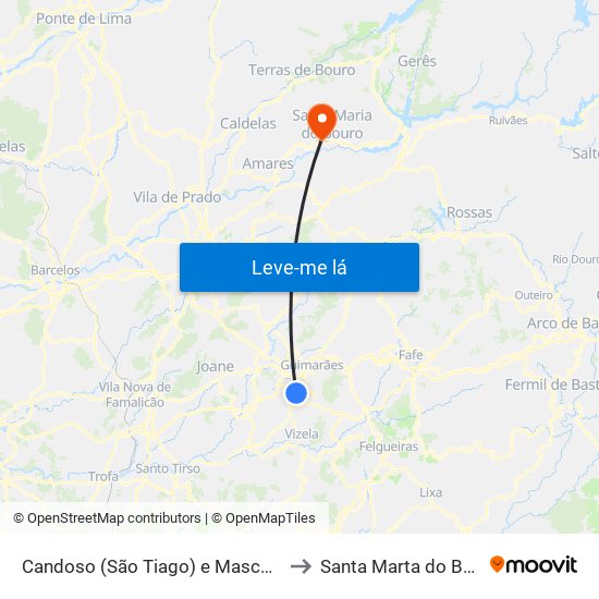 Candoso (São Tiago) e Mascotelos to Santa Marta do Bouro map