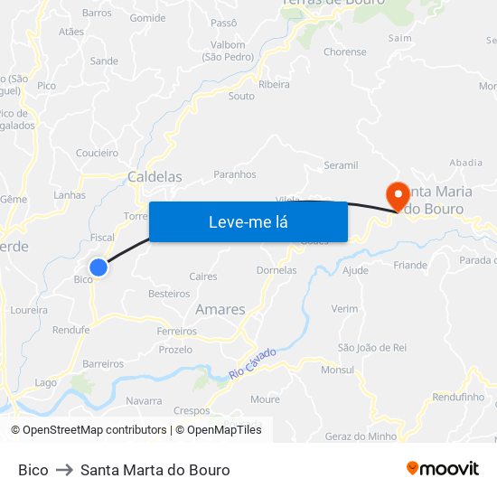 Bico to Santa Marta do Bouro map