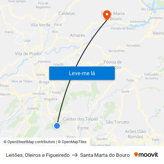 Leitões, Oleiros e Figueiredo to Santa Marta do Bouro map
