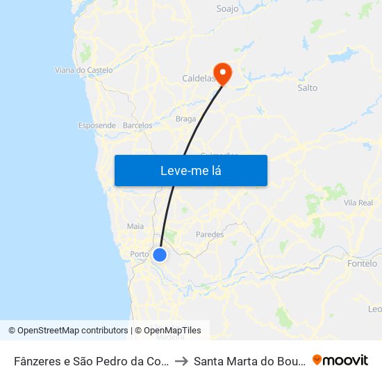 Fânzeres e São Pedro da Cova to Santa Marta do Bouro map