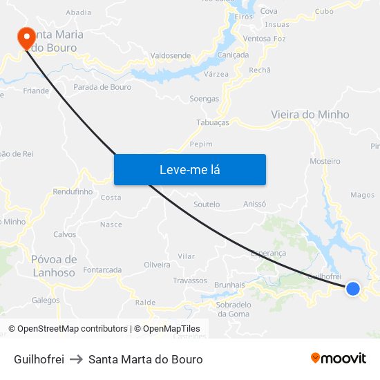 Guilhofrei to Santa Marta do Bouro map