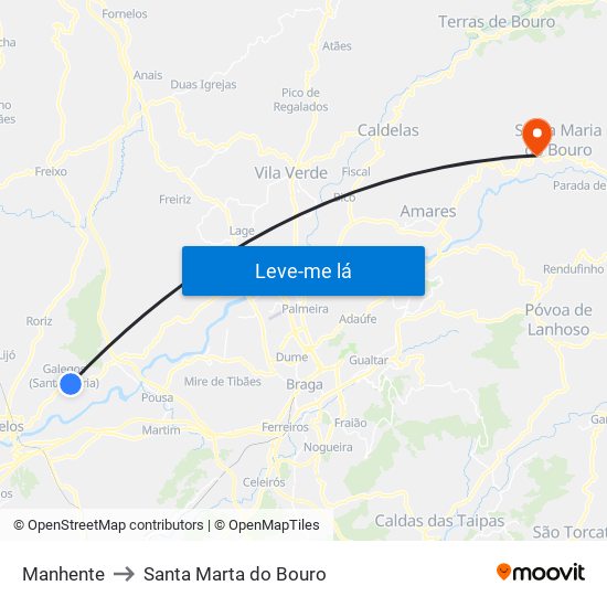 Manhente to Santa Marta do Bouro map