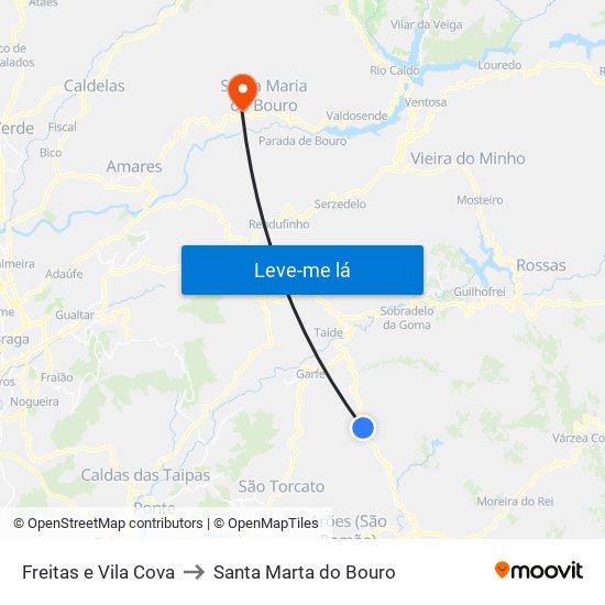 Freitas e Vila Cova to Santa Marta do Bouro map