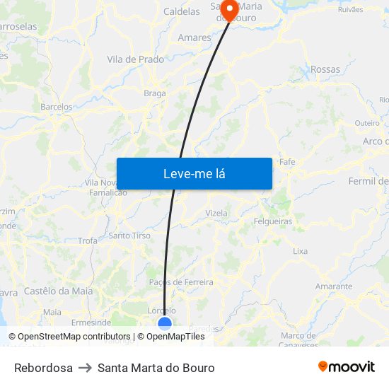 Rebordosa to Santa Marta do Bouro map