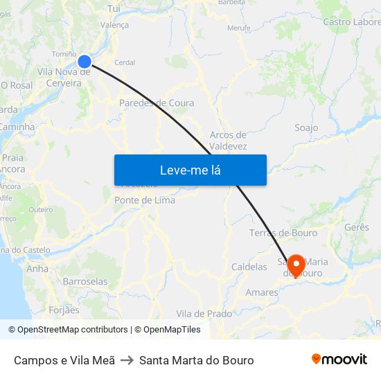 Campos e Vila Meã to Santa Marta do Bouro map