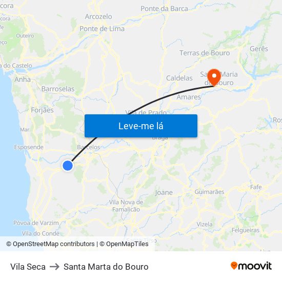 Vila Seca to Santa Marta do Bouro map