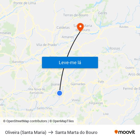 Oliveira (Santa Maria) to Santa Marta do Bouro map